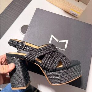 Marc Fisher Black Woven Platform Slingback Sandal